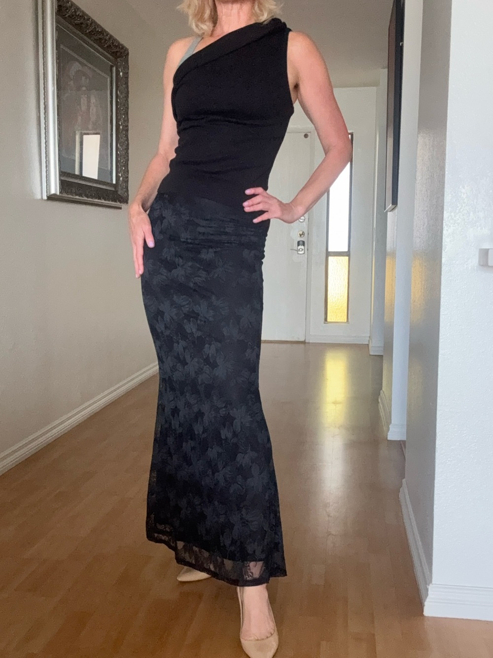 AFRM Black Floral Lace Maxi Skirt Mermaid XS NEW $99